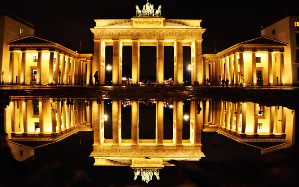 Berlin reflection light night monument Germany man made Brandenburg Gate HD Desktop Wallpaper | Background Image