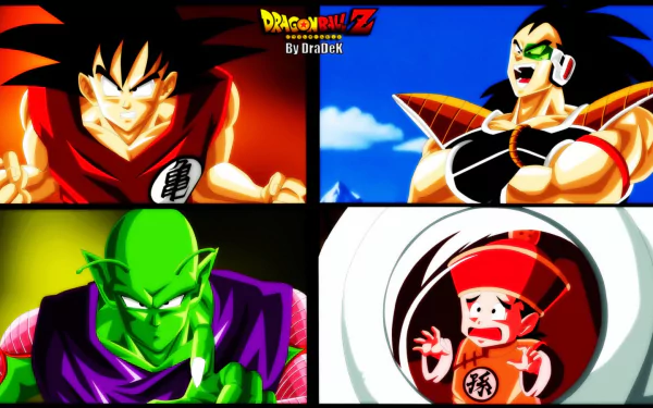 Vibrant HD wallpaper featuring Goku, Gohan, Piccolo, and Raditz from Dragon Ball Z, showcasing iconic moments and character designs in stunning anime art.