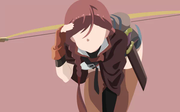 HD PC desktop wallpaper featuring Yume from the anime Grimgar of Fantasy and Ash in a dynamic pose against a minimalist pink background.