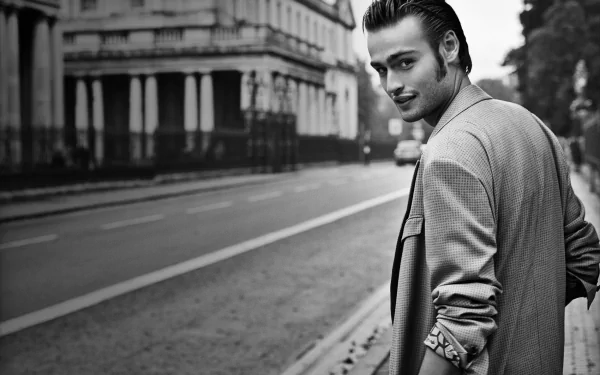 Black & White English actor Celebrity Douglas Booth HD Desktop Wallpaper | Background Image