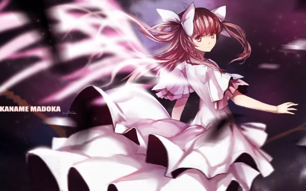 A vibrant HD wallpaper featuring Ultimate Madoka Kaname from Puella Magi Madoka Magica, showcasing her iconic dress and ethereal wings in an enchanting scene.