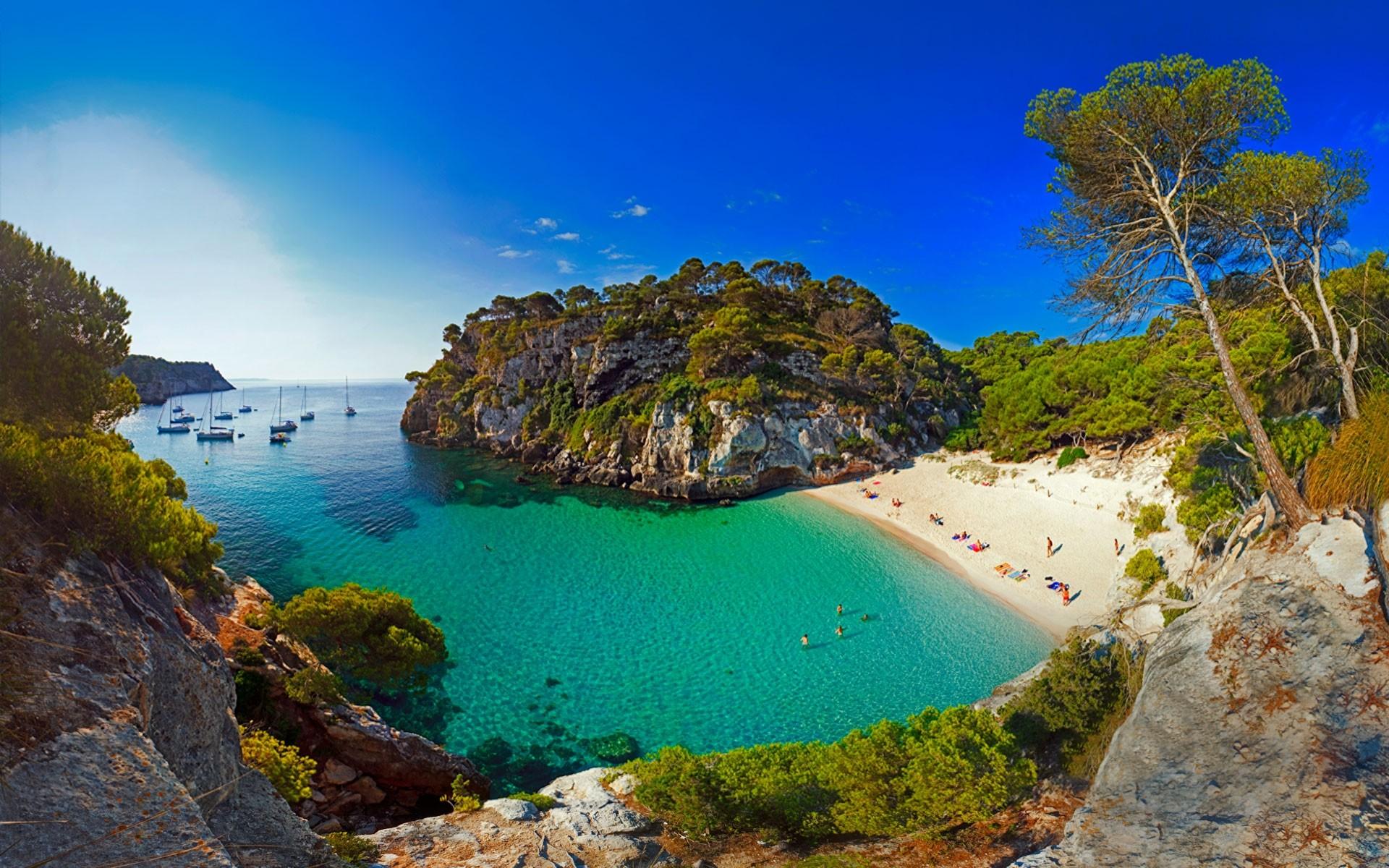 Download Tree Cliff Turquoise Ocean Boat Yacht Spain Menorca 