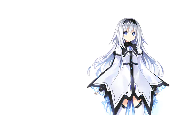Anime character Maria Arusu from Date A Live depicted in a minimalistic HD wallpaper, featuring her long white hair and elegant outfit against a clean background.