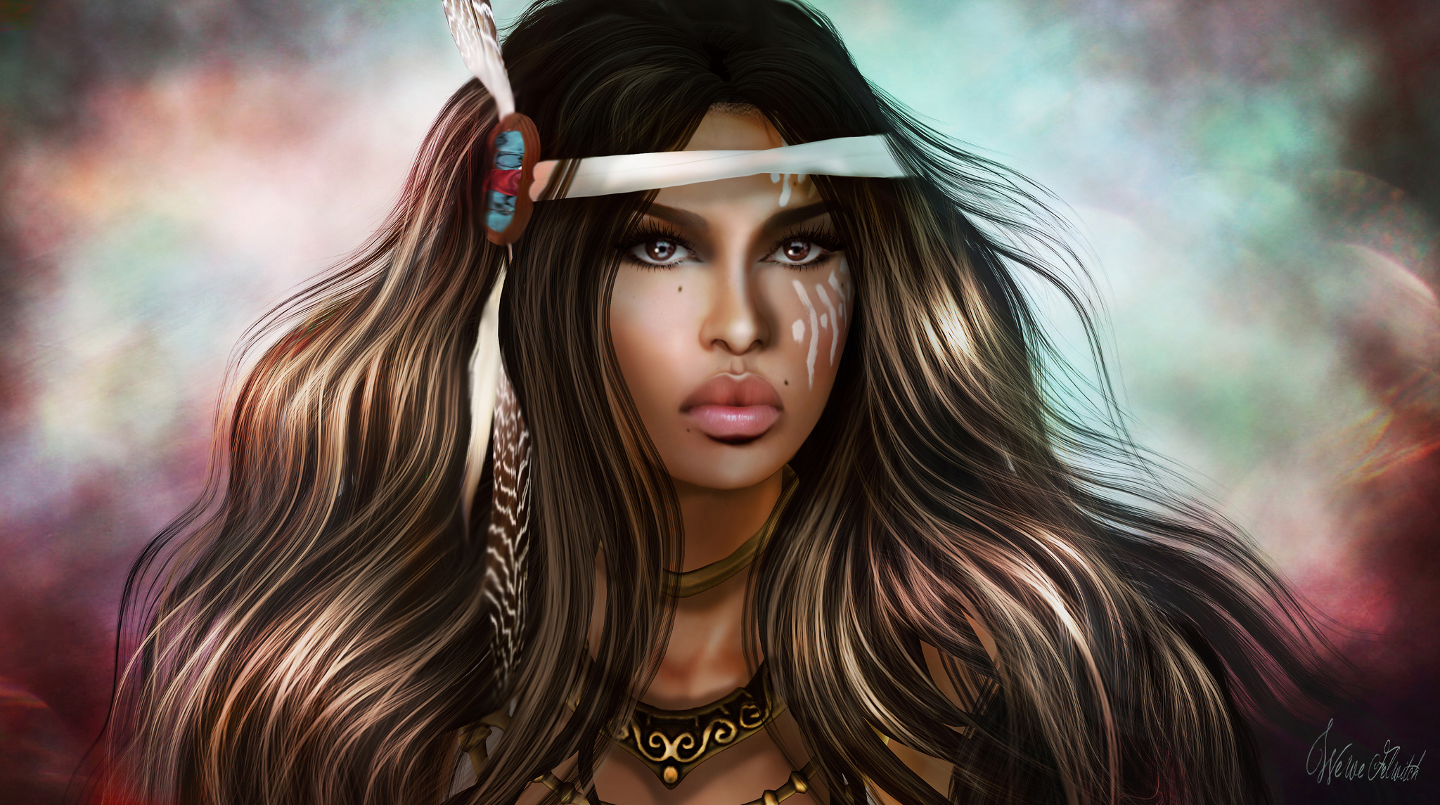 Fantasy Warrior Woman with Face Paint by Giselle Chauveau