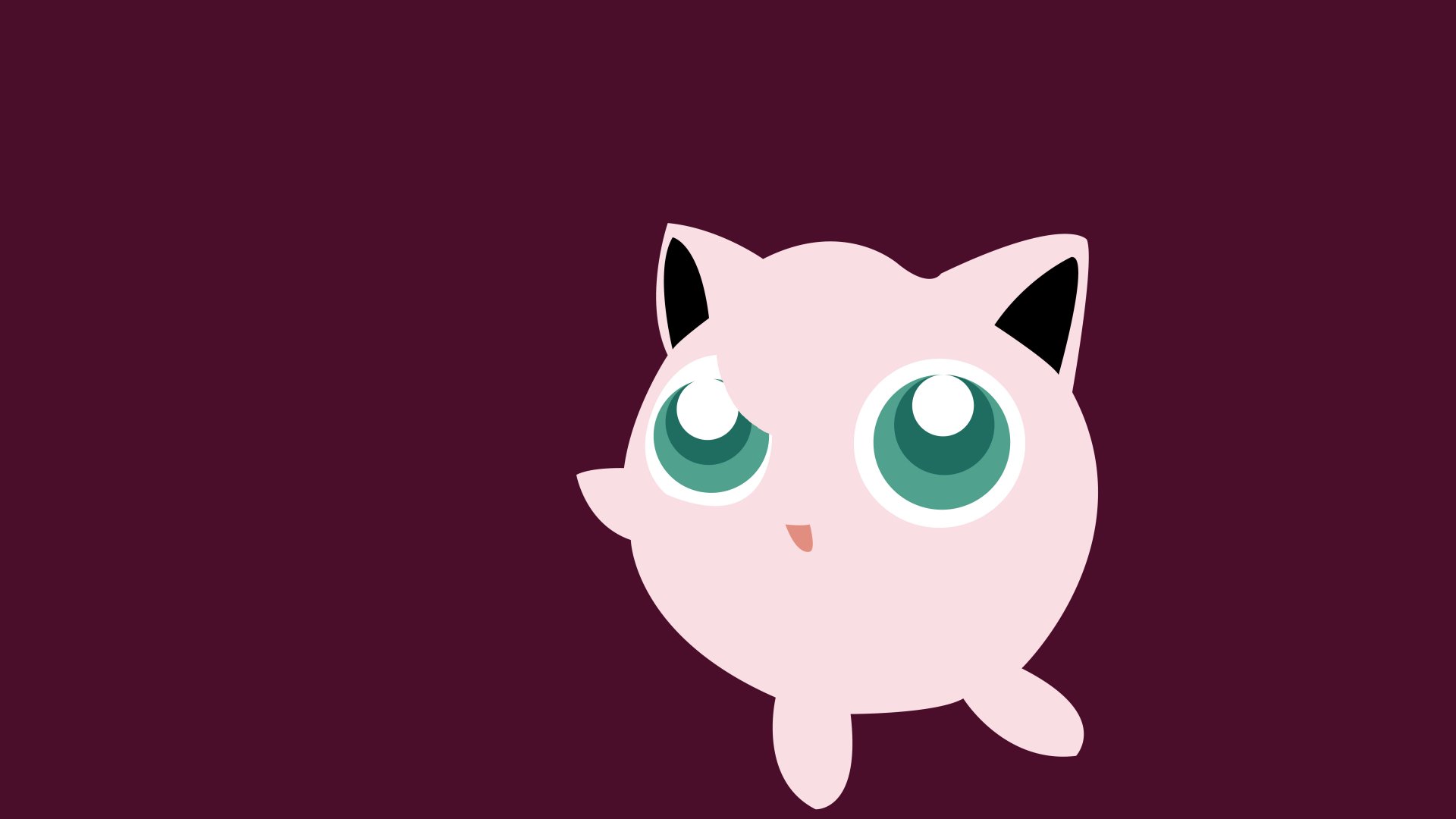 A vibrant HD desktop wallpaper featuring Jigglypuff from Pokémon, showcasing its signature round shape and large, expressive eyes against a rich purple background.