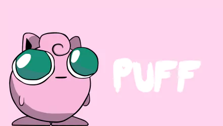 HD desktop wallpaper featuring the Pokémon Jigglypuff with PUFF written in the background.