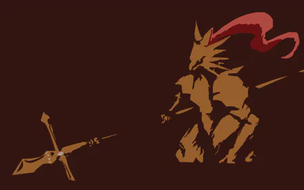 Minimalist HD PC wallpaper of Dragon Slayer Ornstein from Dark Souls, featuring his iconic armor, spear, and flowing red plume on a dark background.
