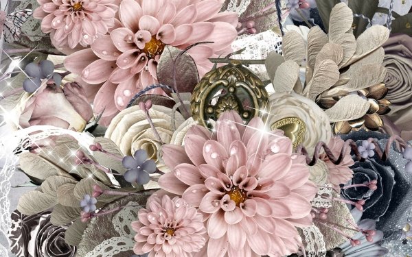 Artistic Vintage Flower Dahlia Sparkles Jewelry HD Wallpaper | Background Image
