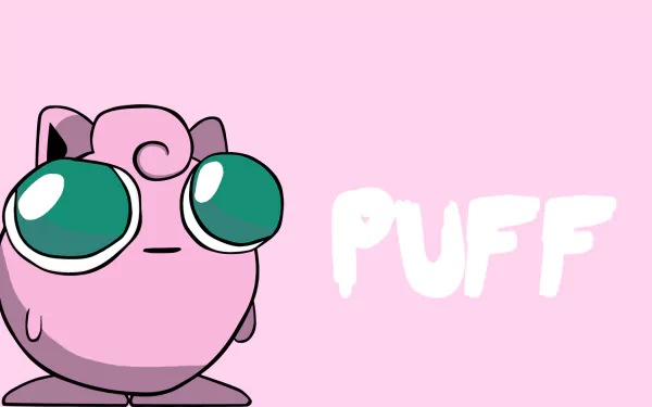 HD desktop wallpaper featuring the Pokémon Jigglypuff with PUFF written in the background.