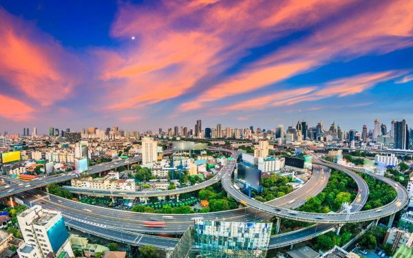 Man Made Bangkok Cities Thailand Megapolis City Bridge Road Highway Building Cityscape Sunset HD Wallpaper | Background Image