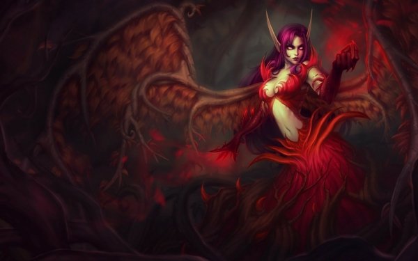 Video Game League Of Legends Fantasy Angel Demon Red Wings Horns Morgana HD Wallpaper | Background Image