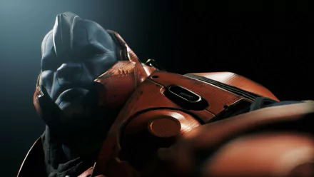 Close-up 4K Ultra HD PC wallpaper of Steel from the video game Paragon, showcasing the character's armored suit and detailed helmet in dramatic lighting.