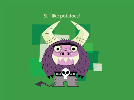 HD desktop wallpaper featuring a character from Foster's Home for Imaginary Friends, with the text Si, I like potatoes!