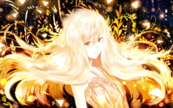 Anime Girl Long Hair Blonde Yellow Eyes Dress Glitter HD Wallpaper | Background Image