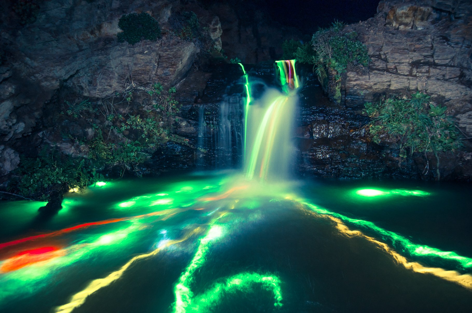 Download Light Waterfall Neon Artistic Water Wallpaper