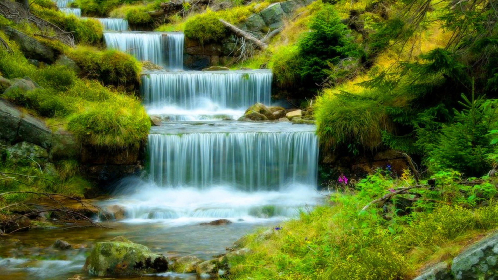 Water Cascades In Green Forest Fondo De Pantalla Hd Fondo De Escritorio 2133x1200 Id 8643