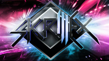HD desktop wallpaper featuring the vibrant and dynamic Skrillex logo with electrifying colors of pink, blue, and black. The powerful design captures the energetic essence of Skrillex's music.