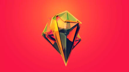 HD desktop wallpaper featuring a vibrant, multicolored abstract diamond set against a warm red background, embodying both nature's beauty and artistic elegance.