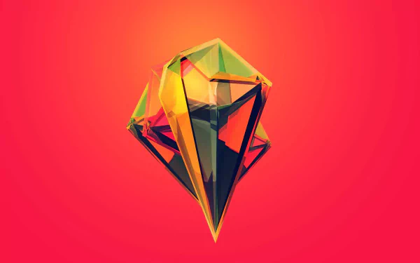 HD desktop wallpaper featuring a vibrant, multicolored abstract diamond set against a warm red background, embodying both nature's beauty and artistic elegance.