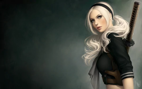 A striking HD wallpaper featuring Emily Browning as Babydoll from Sucker Punch, wielding a katana, embodying a fierce woman warrior in a fantasy setting.
