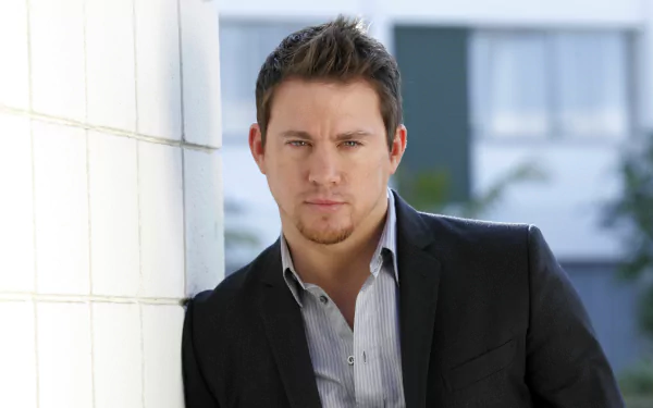 Portrait of American actor and celebrity Channing Tatum, featured in a 4K Ultra HD PC desktop wallpaper background.