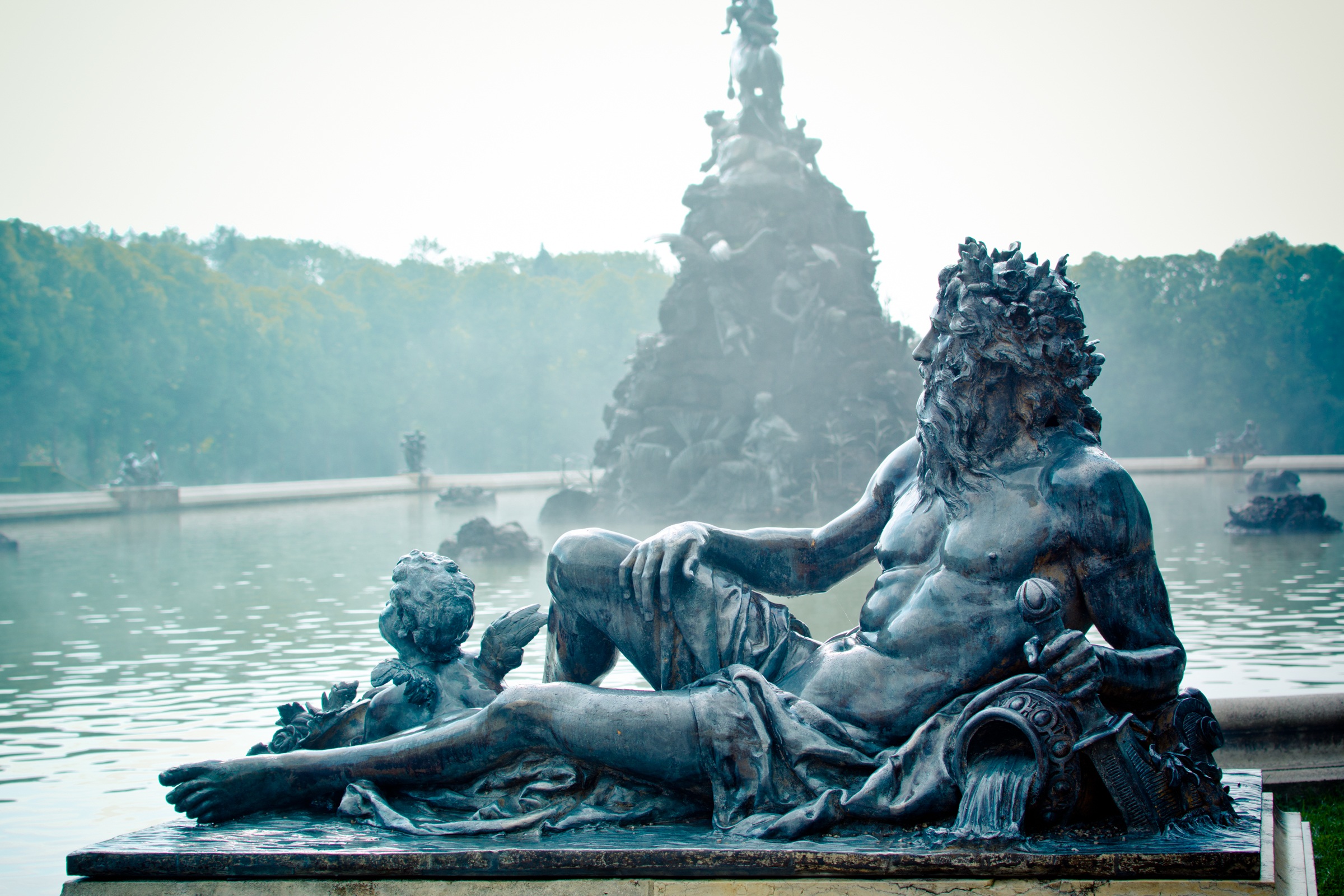 A bronze statue in fama fountain, Herrenchiemsee Palace, Bavaria, Germany by nachar