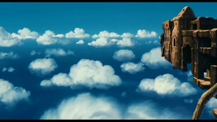 HD PC desktop wallpaper from the anime Laputa: Castle in the Sky, featuring a floating ancient castle above a sea of clouds.