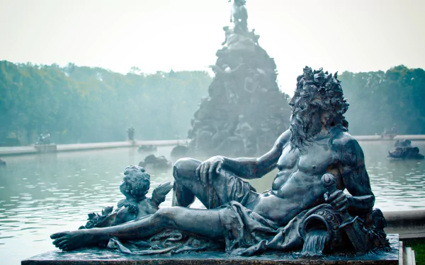  A bronze statue in fama fountain, Herrenchiemsee Palace, Bavaria, Germany by nachar