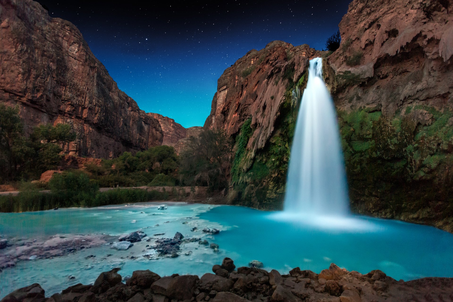 Download Night Waterfall Nature Havasu Falls HD Wallpaper by Wayne Pinkston