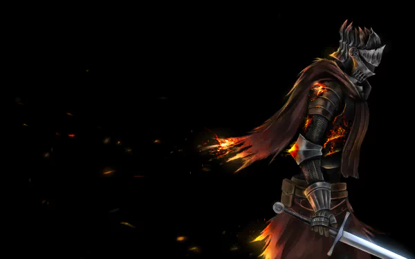 A striking 4K Ultra HD wallpaper featuring a knight from the video game Dark Souls III, showcasing vibrant flames and a dramatic pose against a dark background.