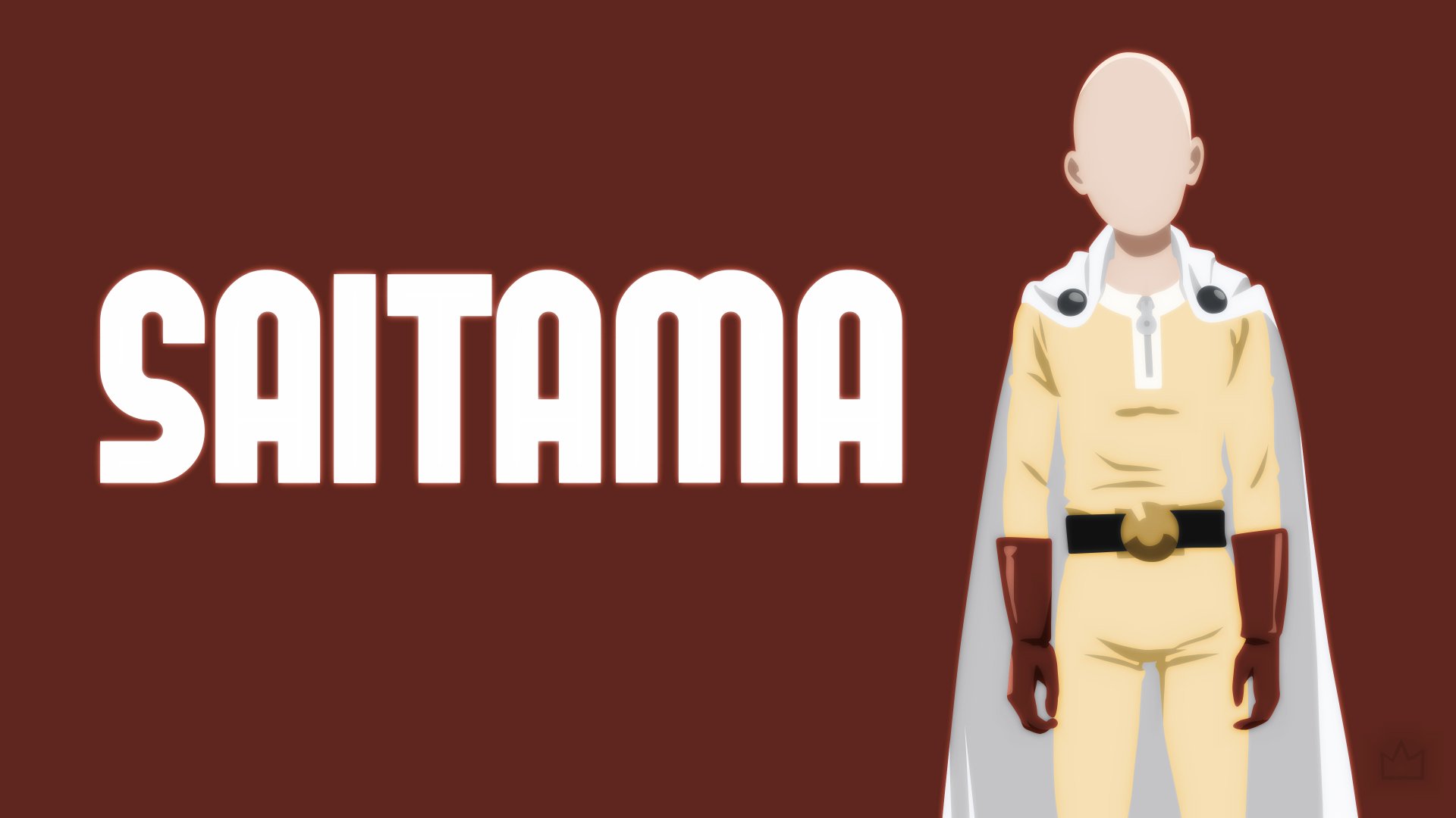 4K Ultra HD anime wallpaper featuring Saitama from One-Punch Man in his iconic hero costume against a simple background with bold SAITAMA text.