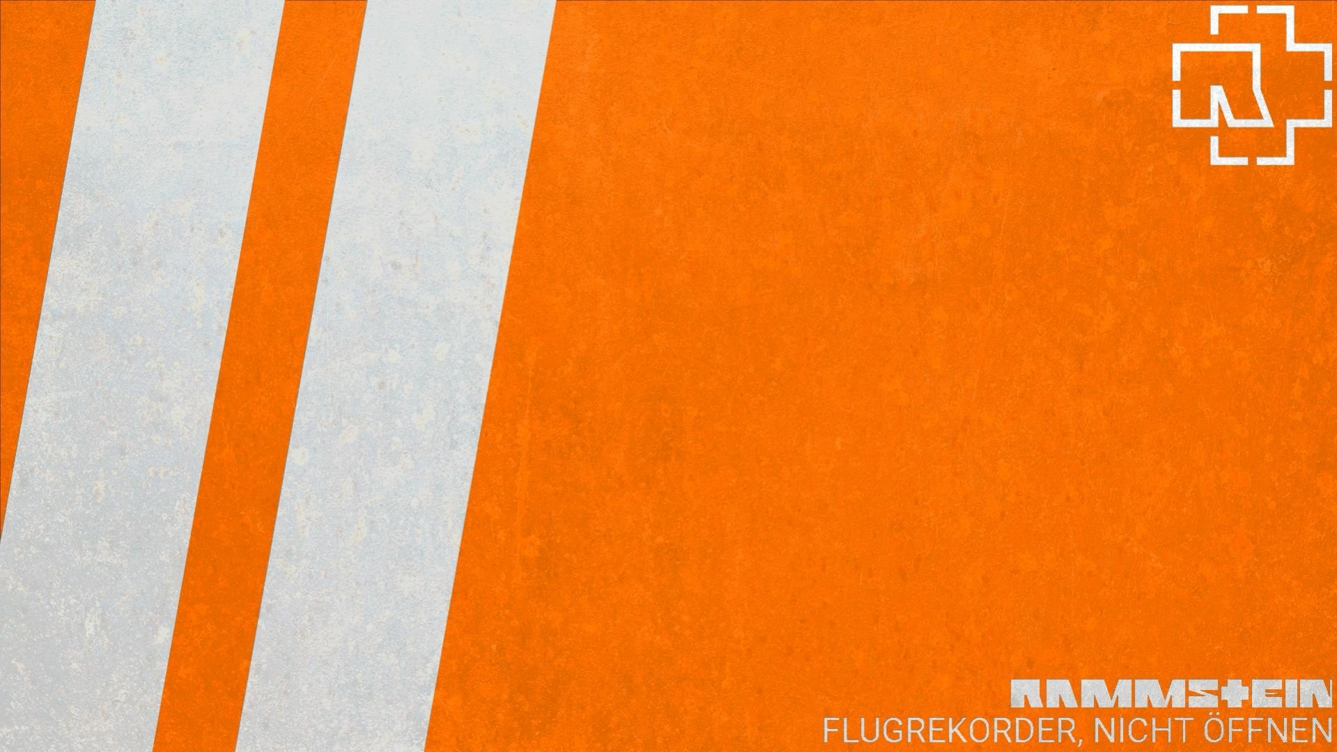HD PC desktop wallpaper featuring bold orange and white design elements and the Rammstein logo, representing the iconic German music band.
