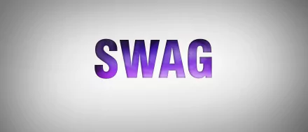 Artistic HD PC desktop wallpaper featuring the word SWAG in bold, gradient purple letters on a clean white background.