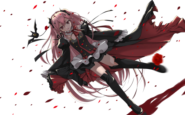 Anime Seraph of the End Krul Tepes Vampir Dress Black Dress Red Eyes Pink Hair Long Hair Twintails Thigh Boots bow HD Wallpaper | Hintergrund