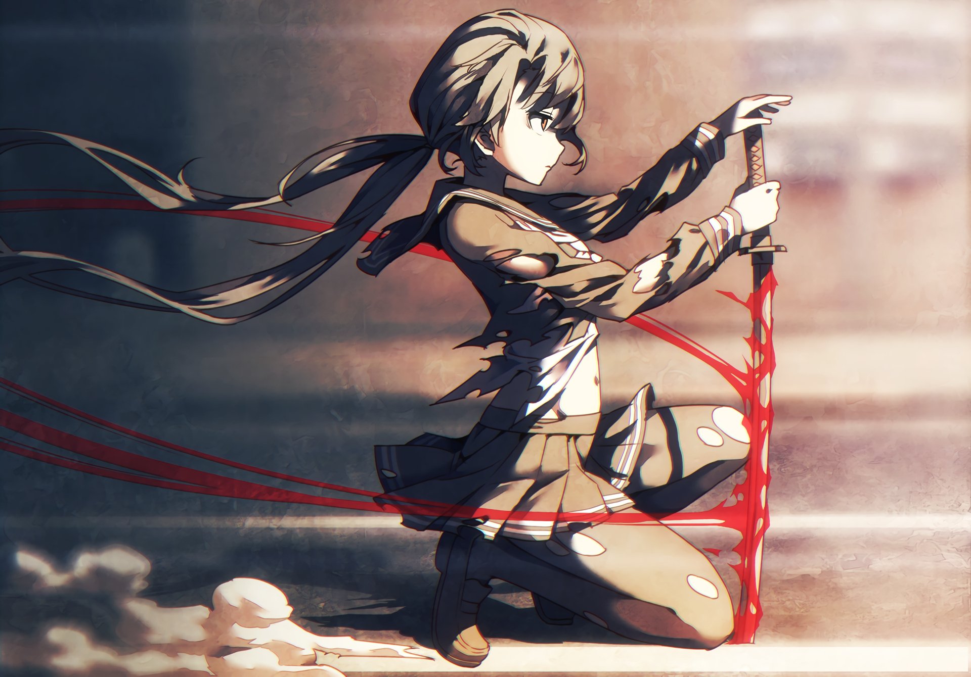 A striking HD wallpaper featuring Sayoko Takayama from THE iDOLM@STER: Million Live!, depicting her with vibrant ribbons and a dynamic pose against an urban backdrop.