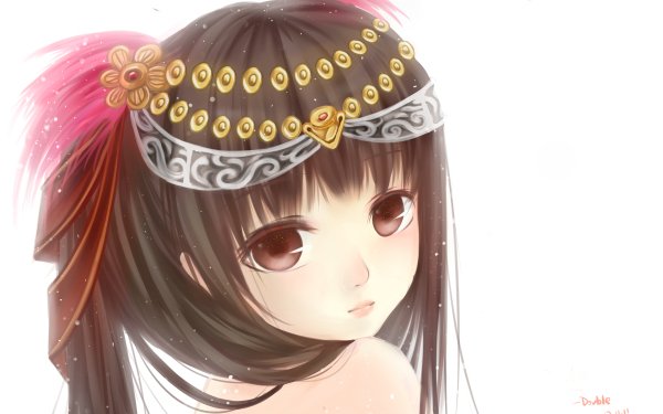 Anime Original Brown Eyes Long Hair Brown Hair Blush Lips Headdress HD Wallpaper | Background Image