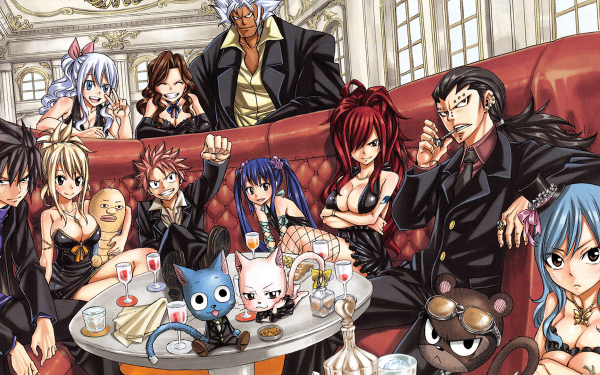 Anime Fairy Tail Natsu Dragneel Lucy Heartfilia Happy Erza Scarlet Wendy Marvell Gray Fullbuster Juvia Lockser Gajeel Redfox Cana Alberona Panther Lily Charles Mirajane Strauss Elfman Strauss Couch Long Hair Short Hair Dress Black Dress Twintails Red Hair Biondismo White Hair Brown Hair Black Hair Blue Hair Pink Hair Smile Brown Eyes Blue Eyes Sunglasses Ring Necklace bow Fishnet HD Wallpaper | Sfondo