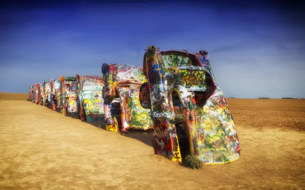  Cadillac Ranch public art installation and sculpture in Amarillo, Texas, USA. by 12019