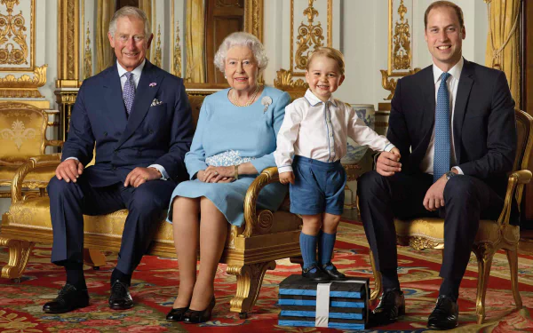  The Queen is flanked by the Prince of Wales, Prince George and the Duke of Cambridge for this portra