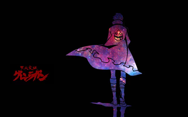 HD PC desktop wallpaper featuring Simon from the anime Tengen Toppa Gurren Lagann, standing with his cosmic-patterned cape against a black background.