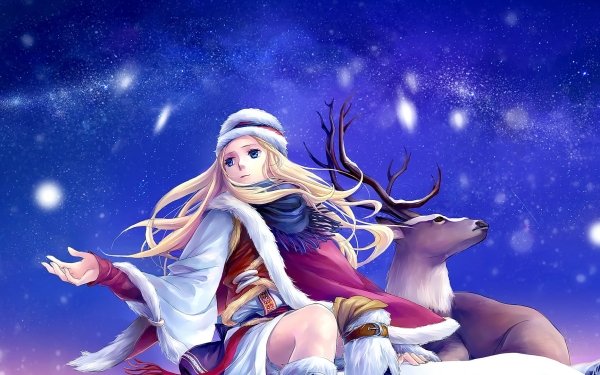Anime Women Blonde Long Hair Blue Eyes Hat Snow HD Wallpaper | Background Image