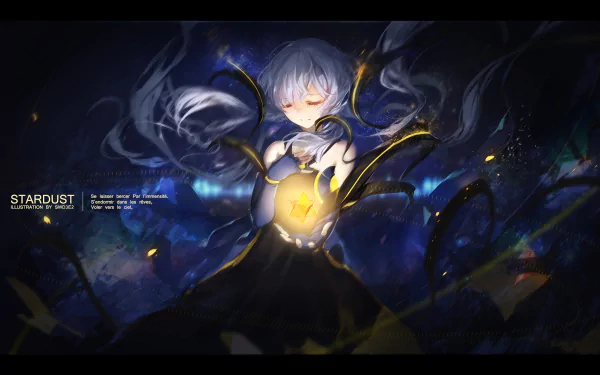 HD desktop wallpaper featuring Stardust from Vocaloid in an anime style, holding a glowing star against a dark, ethereal background.