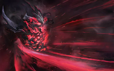 HD PC desktop wallpaper featuring Shadow Fiend from DotA 2, showcasing dark, fiery red and black tones with dynamic energy effects from the video game.