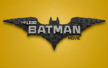 HD desktop wallpaper of The Lego Batman Movie features the title displayed in LEGO bricks forming the iconic Batman symbol against a yellow background.