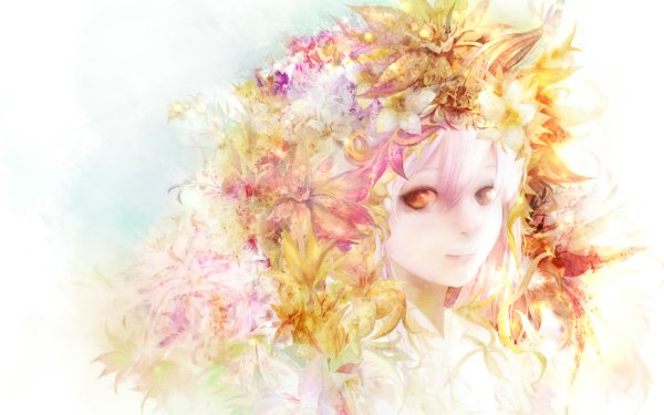 Anime Original Long Hair Pink Hair Flower Smile Yellow Eyes CGI Colorful HD Wallpaper | Background Image