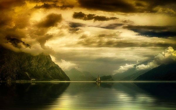Vehicles Sailboat Lake Mountain Cloud Sunset Reflection HD Wallpaper | Background Image