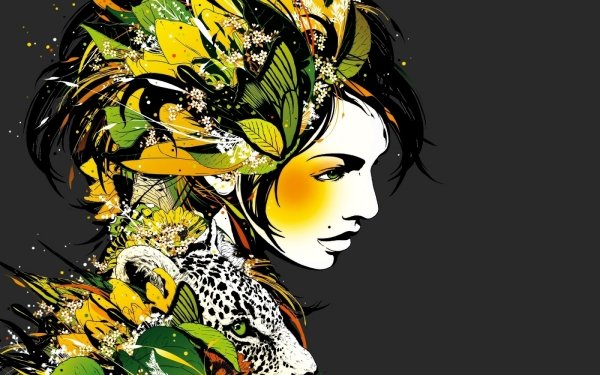 Women Artistic Profile Hair Flower Leaf Leopard HD Wallpaper | Background Image