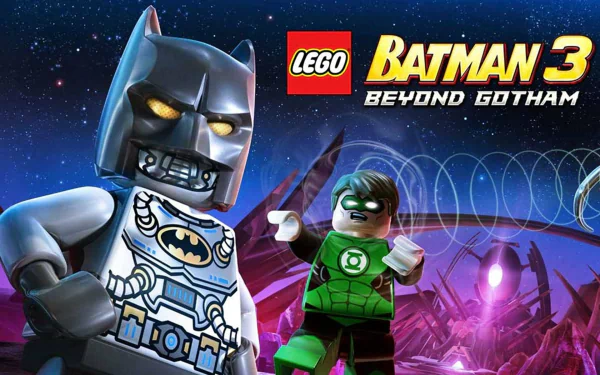 HD PC desktop wallpaper featuring LEGO Batman and Green Lantern from the video game LEGO Batman 3: Beyond Gotham in a vibrant superhero-themed scene.