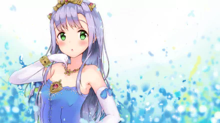 HD wallpaper featuring Petralka Anne Eldante III from the anime Outbreak Company, showcasing her with long purple hair and a blue outfit against a vibrant, colorful background.