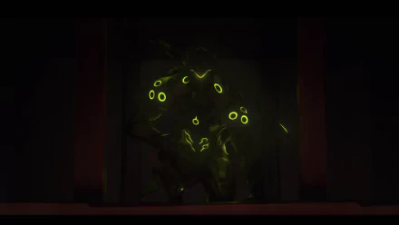 HD desktop wallpaper featuring Genji from the video game Overwatch, showcasing the character in a dark setting with glowing green accents.